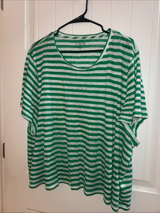 J. Crew Tops - J. Crew Green Linen and White Striped Short Sleeve Tee